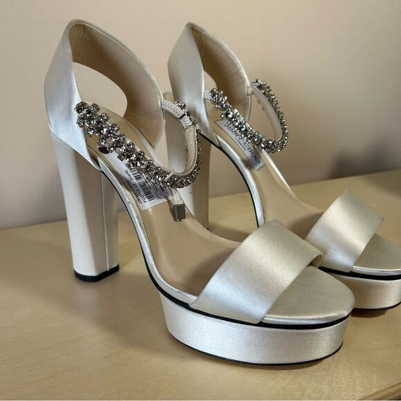 Jimmy Choo Ivory White Satina Platform Sandals 40.5 - Picture 7 of 16